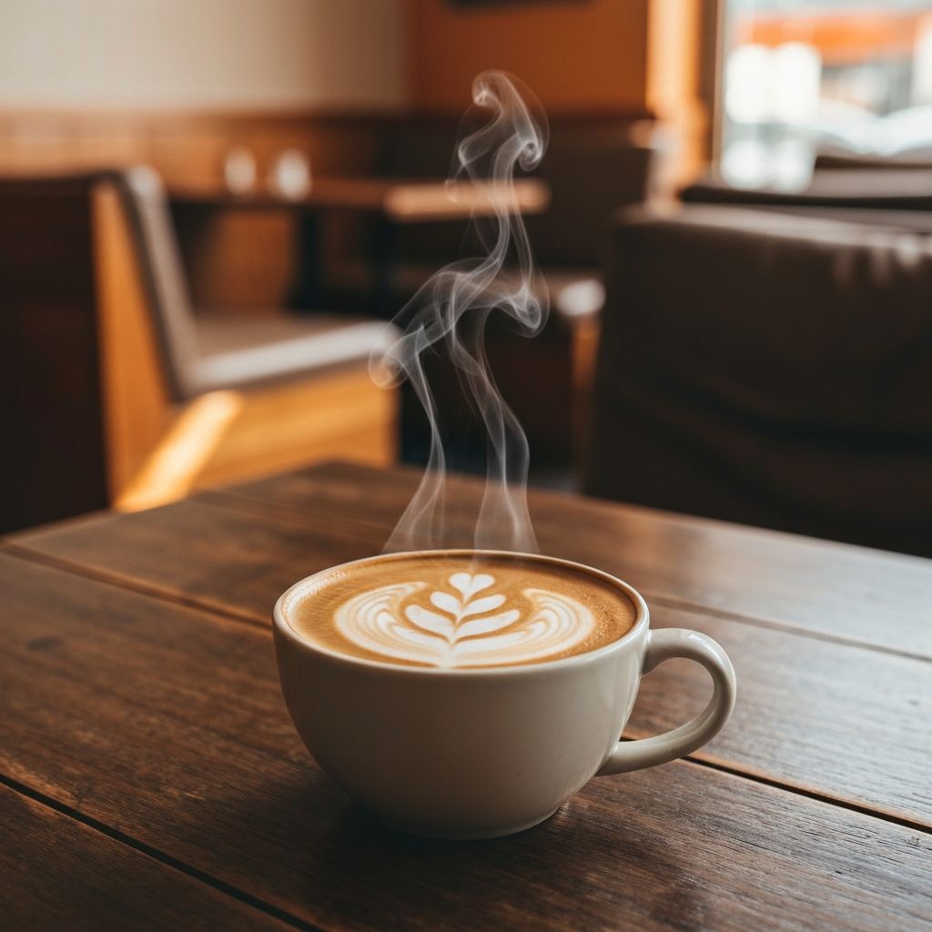 A perfectly made flat white coffee with latte art in a ceramic cup